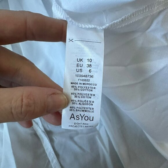 AsYou White Puff Sleeve Poplin Plunge Rara Mini Dress Size 6 - Picture 4 of 6